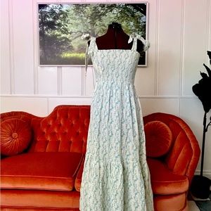 Smocked Prairie Dress Cotton Blue Ditsy Print by Nothing Fits But unused NWT S M